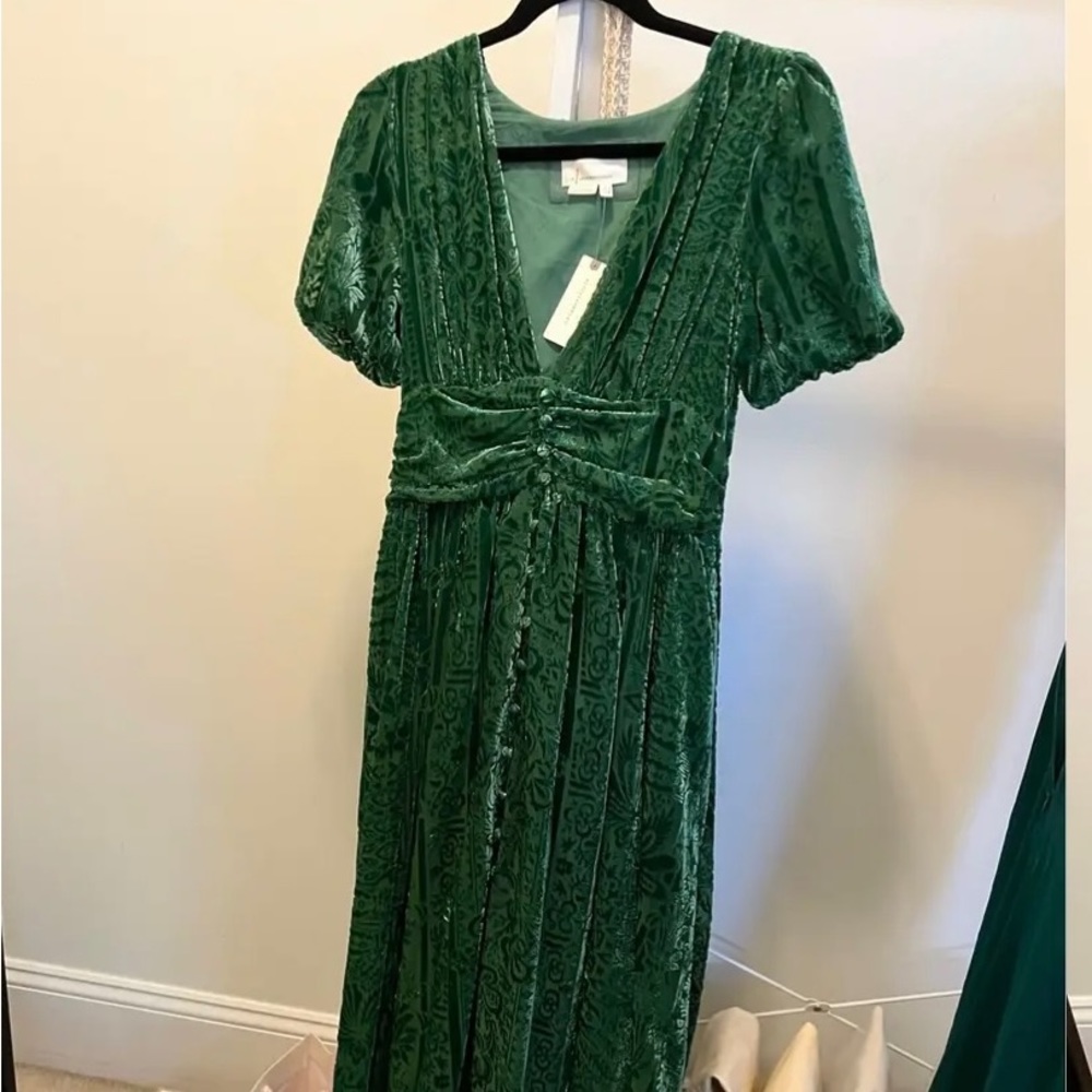 Anthropologie emerald green dress